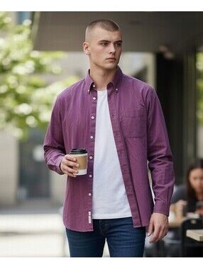 L.L. Bean Shirt Mens Large Burgundy Button Down Long Sleeve